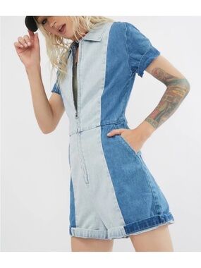 Afends Two-Tone Blue Denim Short Romper
